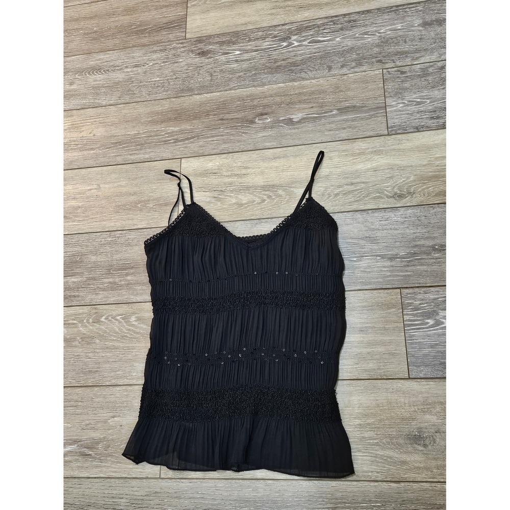 Julie's Closet Black Pleated Spaghetti Strap Tank Top Size Large